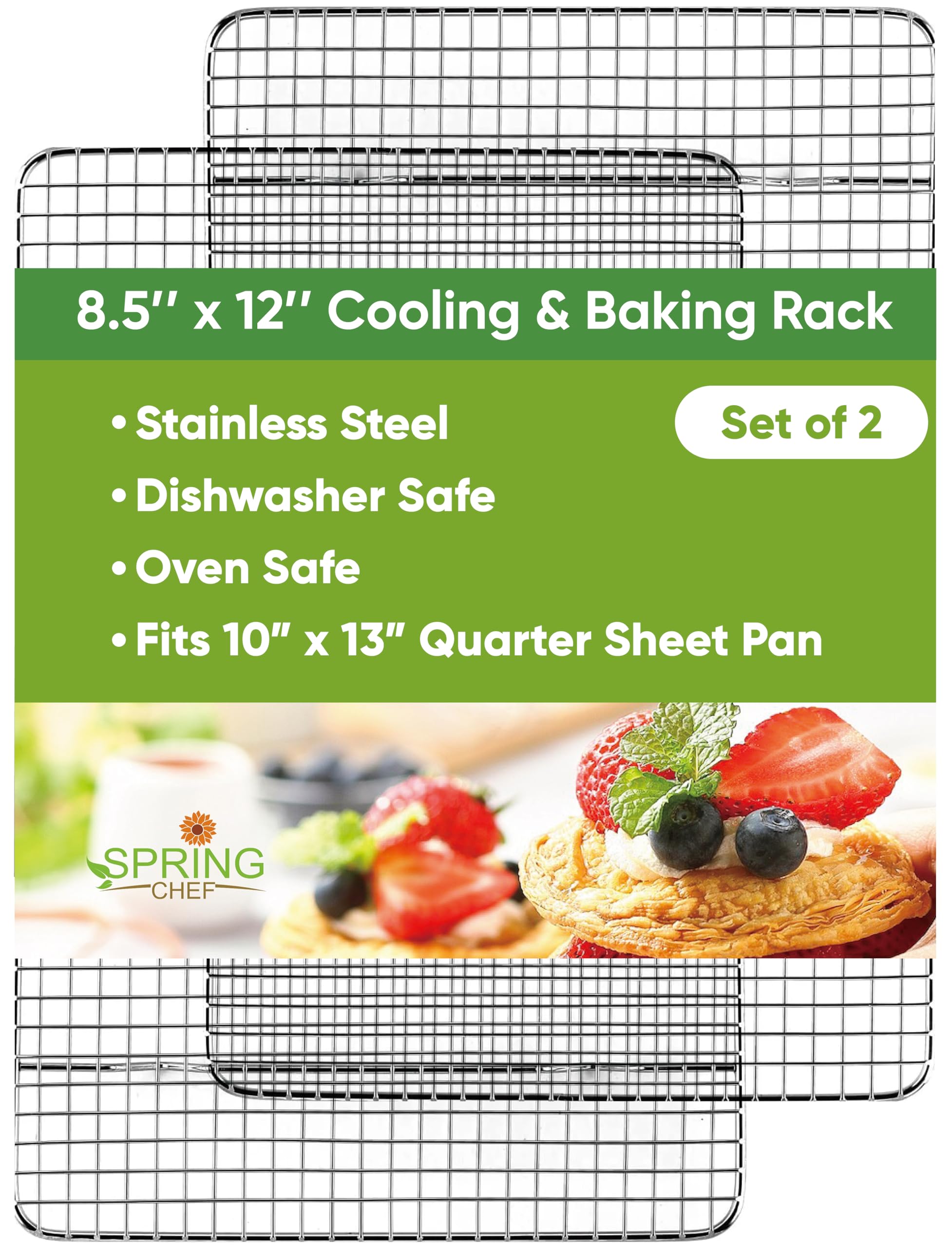 Spring Chef cooling racks, oven safe and durable for versatile cooking.