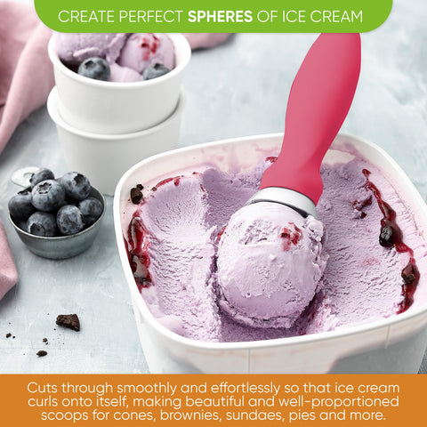 Spring Chef curved-edge scoop creates smooth curls for cone presentation.