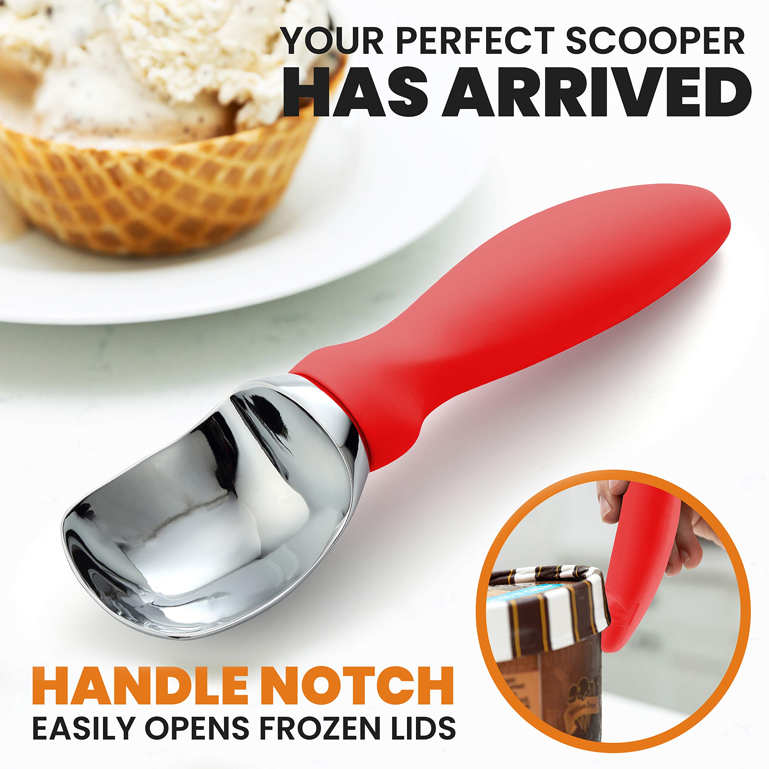 Spring Chef dishwasher-safe scoop cleans easily after hard-packed ice cream.