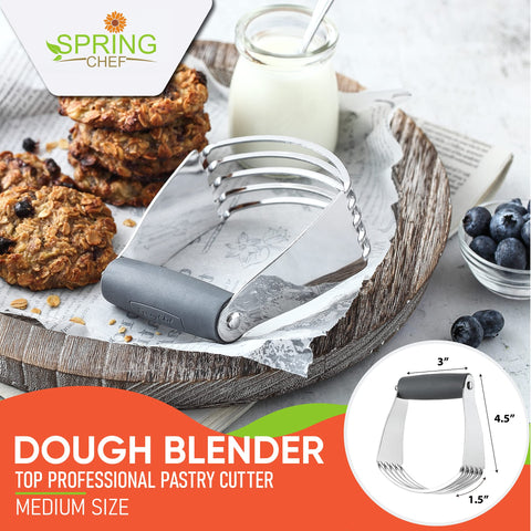 Spring Chef dough blender handle close-up showing soft grip for comfort.