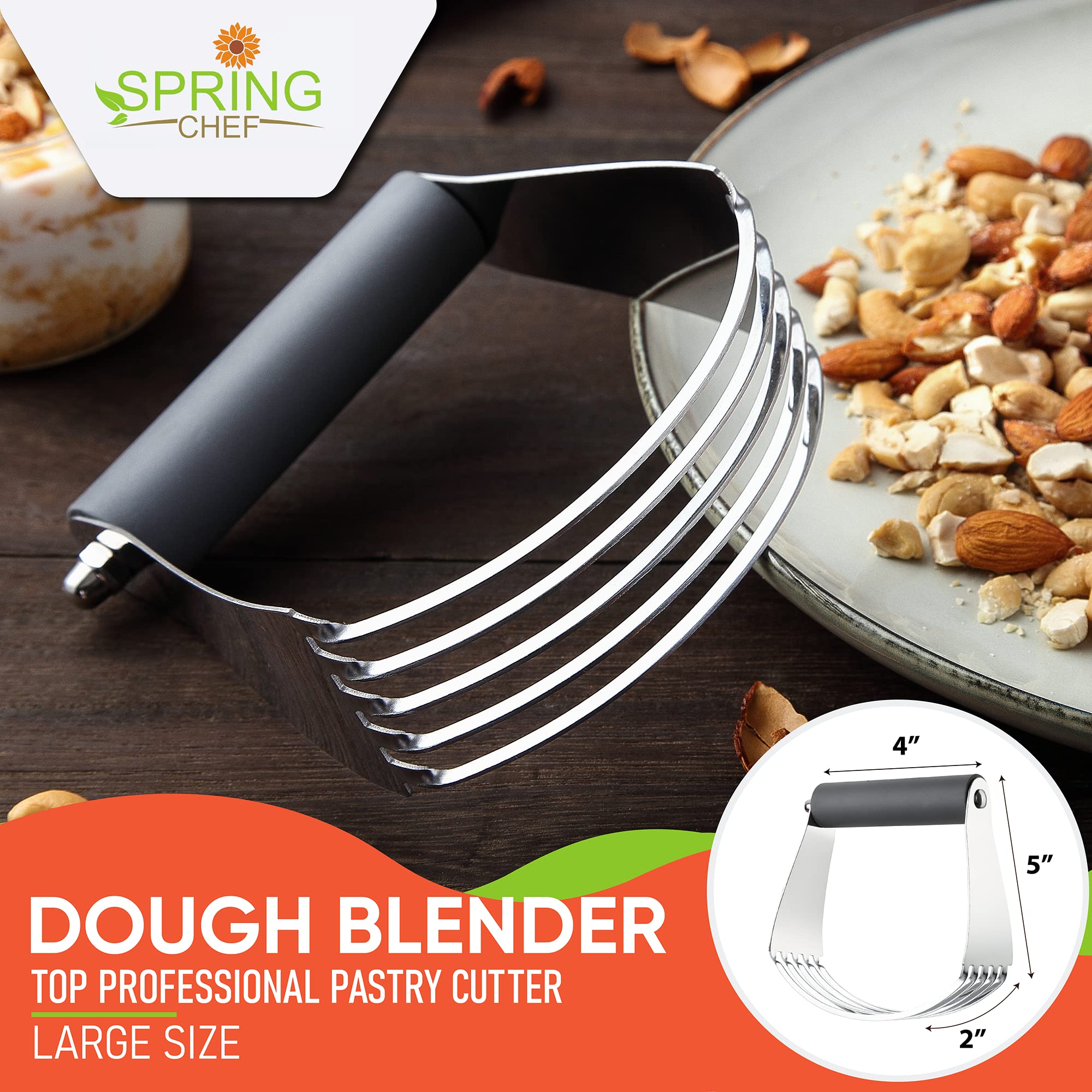 Spring Chef dough blender metal blades close-up highlights durability for quick butter-in-flour mixing