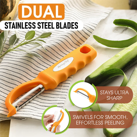 Spring Chef dual-blade swivel peeler delivers precise peeling and clean results