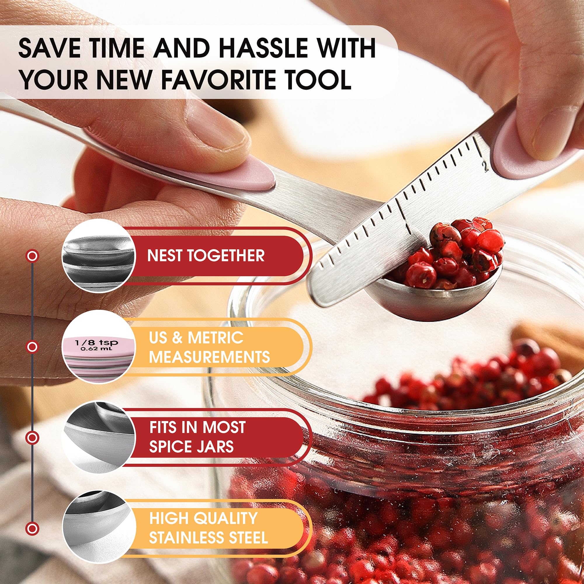 Spring Chef dual-sided spoons show narrow oval end for jars.