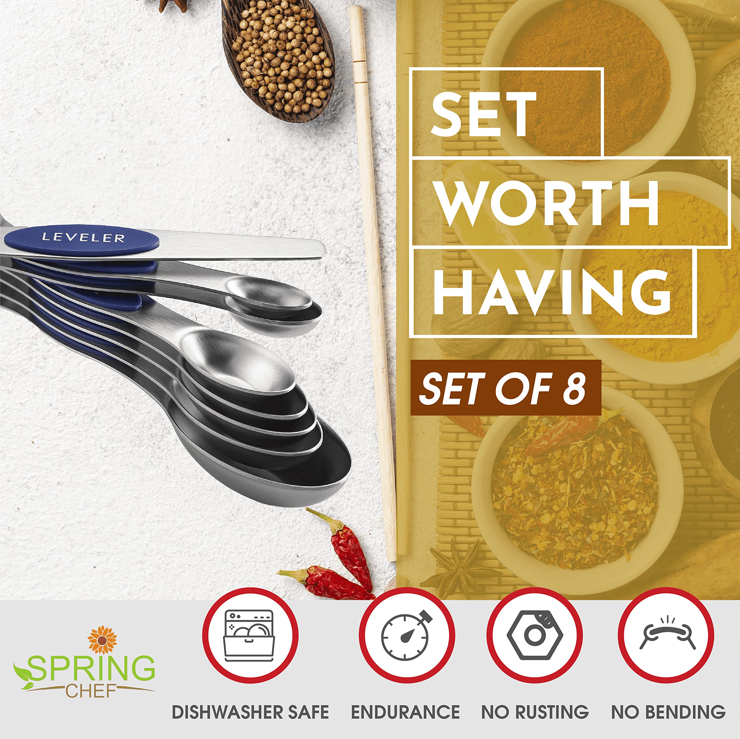 Spring Chef dual-sided spoons with narrow oval end for spice jars