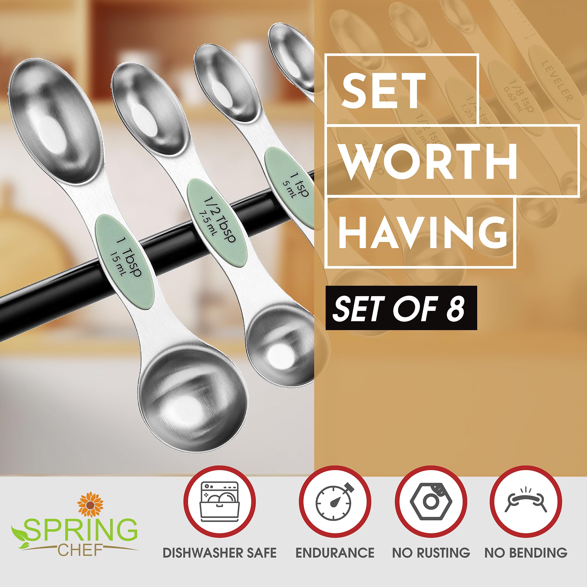 Spring Chef dual-sided spoons with narrow spice jar end for easy scooping