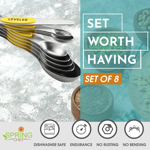 Spring Chef dual-sided spoons with oval end fit spice jars neatly.