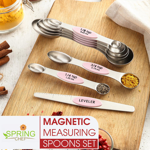 Spring Chef dual-sided spoons feature round end for liquids.