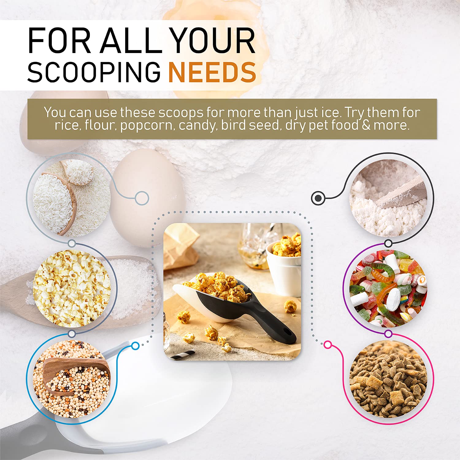 Spring Chef easy-clean ice scoop suitable for quick dishwashing.