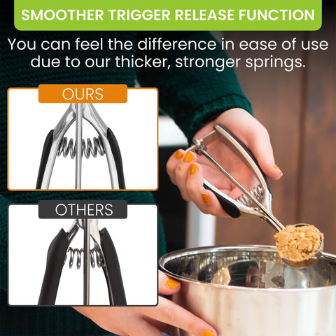 Spring Chef ergonomic handle ensures comfortable, consistent scooping.