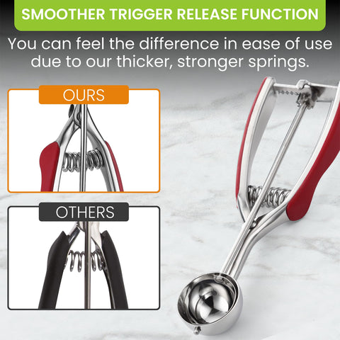 Spring Chef ergonomic handles reduce wrist strain for comfortable scooping during long baking sessions.