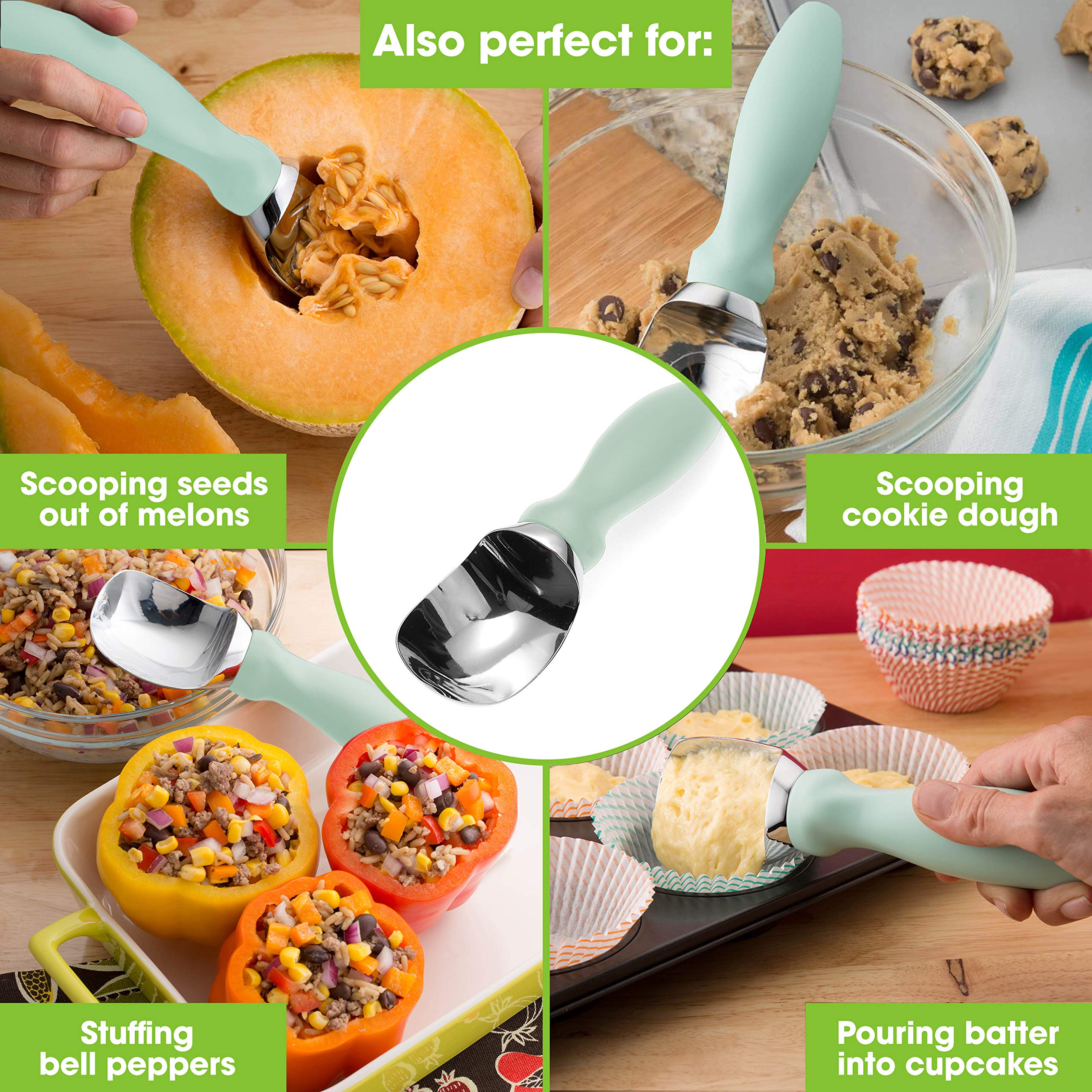 Spring Chef hard-packed ice cream scoop handles dense frozen treats with ease.