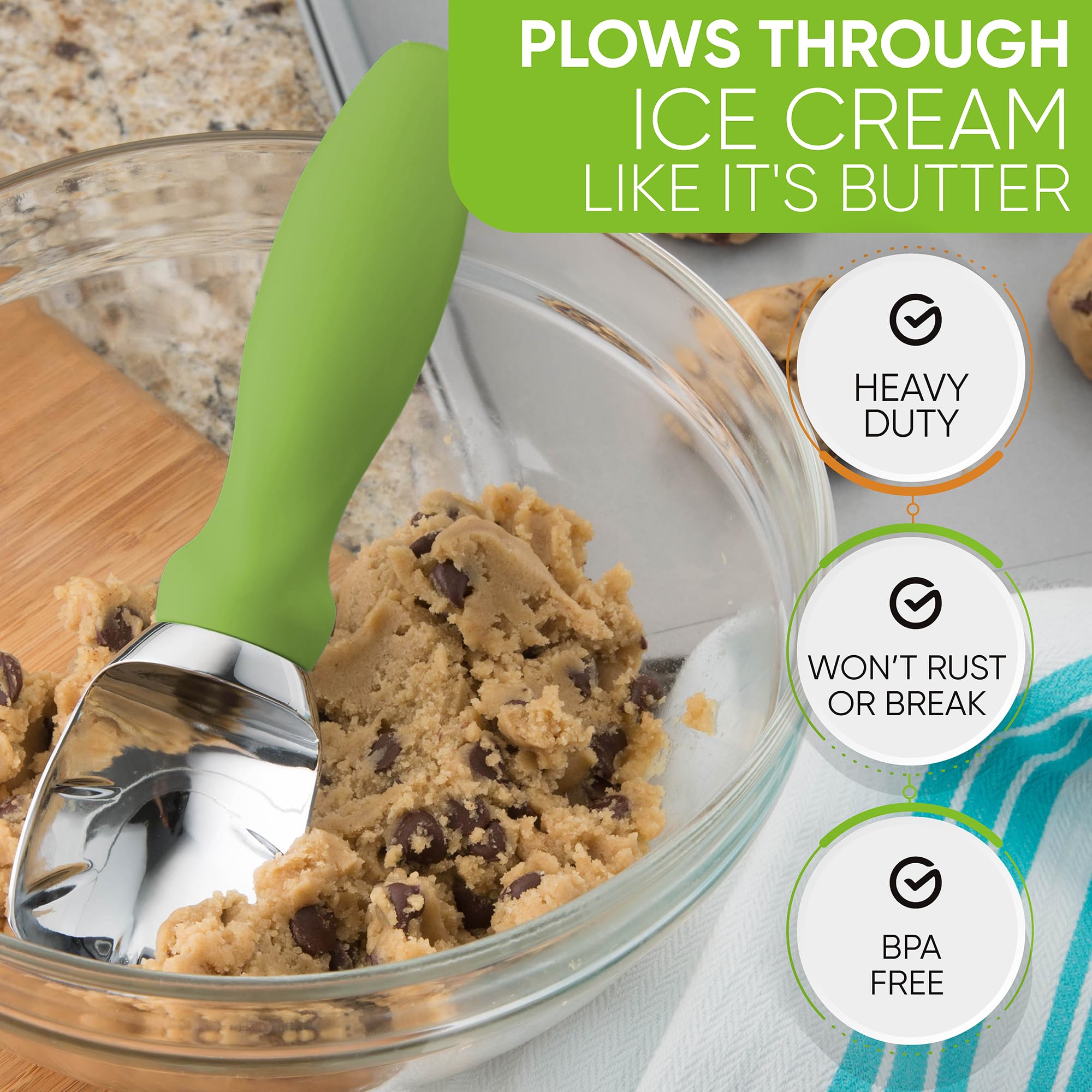 Spring Chef heavy-duty metal scoop ideal for gelato, custard, and sorbet.