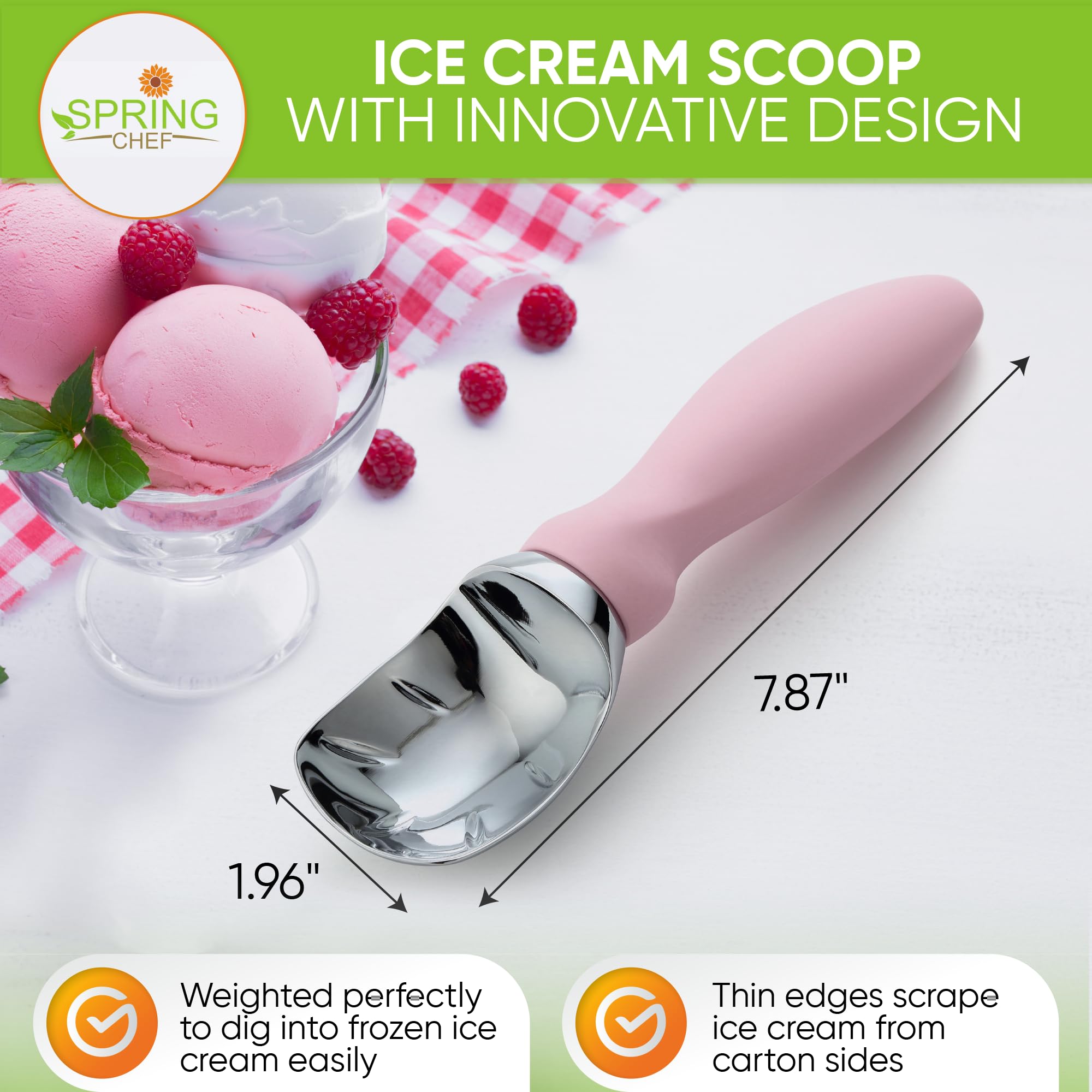 Close-up of the Spring Chef scoop showing soft grip for comfortable use.