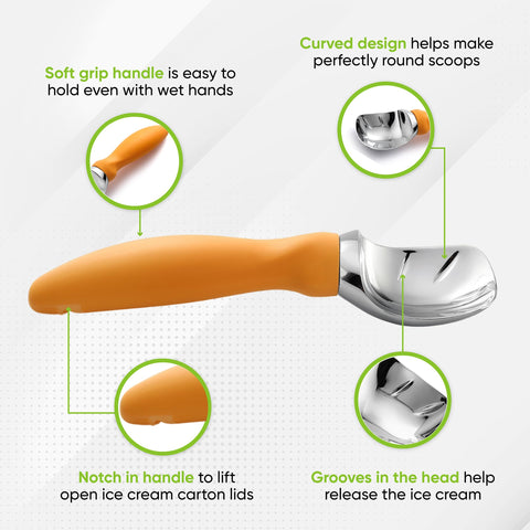 Spring Chef scoop with curved design creates perfect ice cream curls
