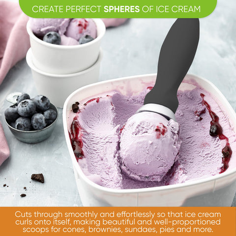 Spring Chef curved-design ice cream scoop creates elegant curls for desserts.