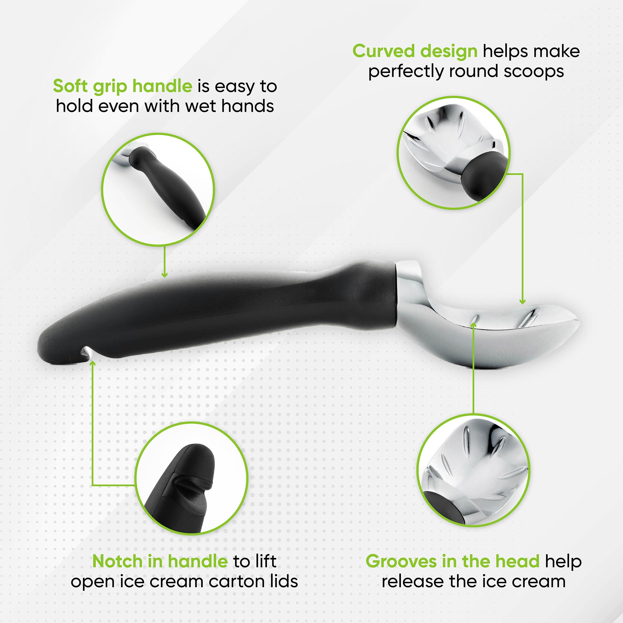 Spring Chef scoop curved edge creates perfect gelato curls for presentation