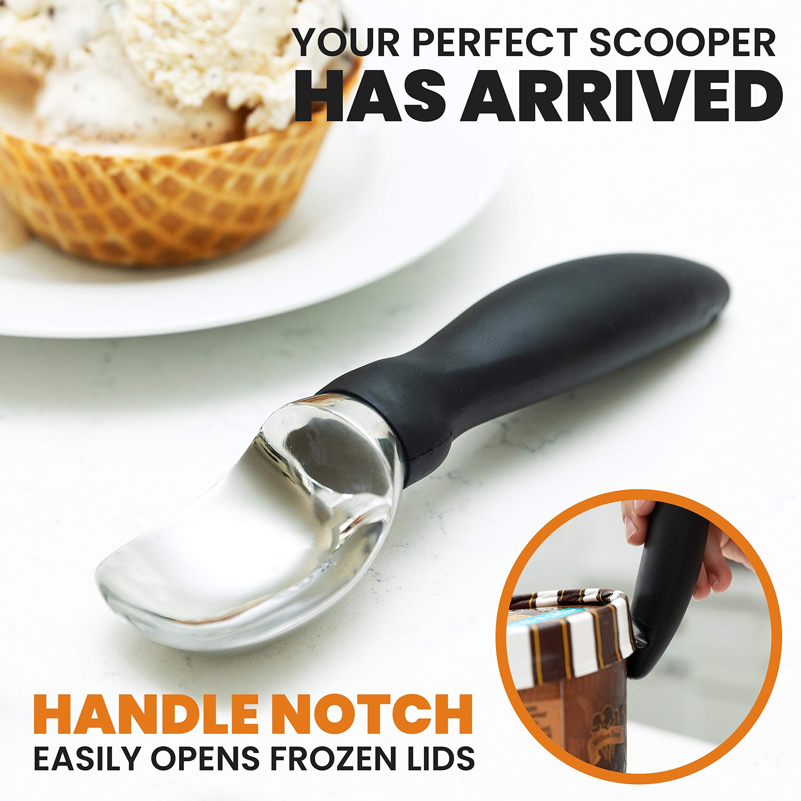 Spring Chef curved scoop design creates neat ice cream curls.