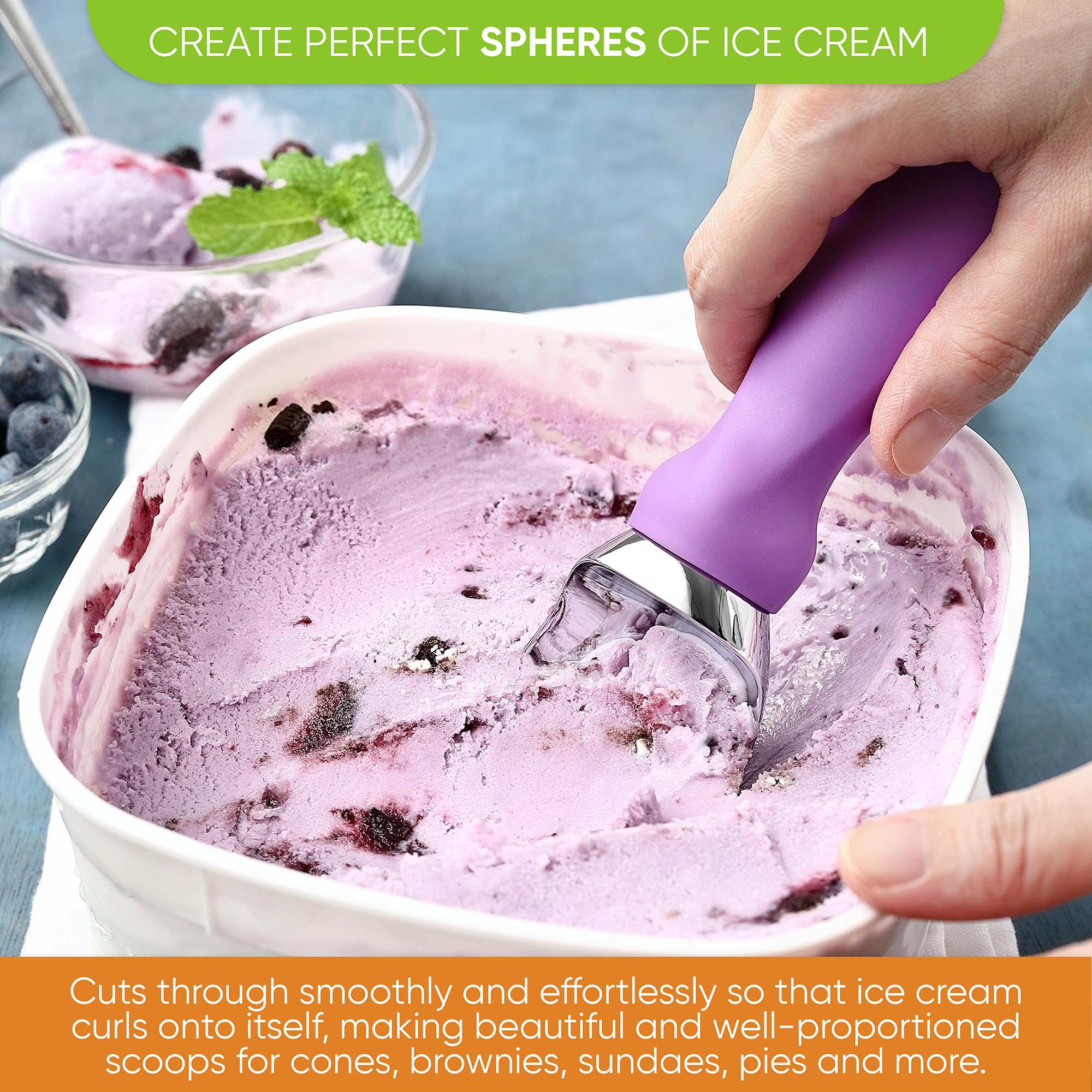 Spring Chef curved scoop and spade design creates beautiful ice cream curls.