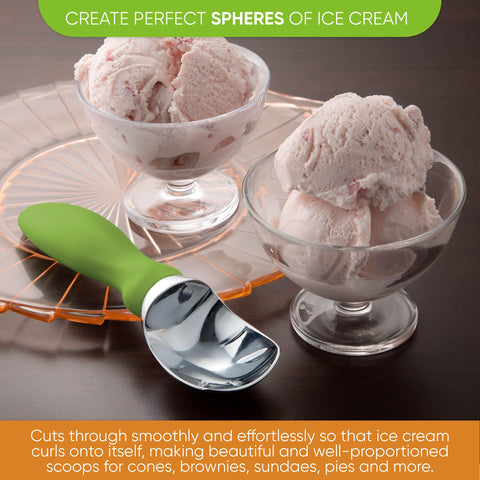 Spring Chef ice cream scoop drops smooth scoops into bowls with minimal effort.