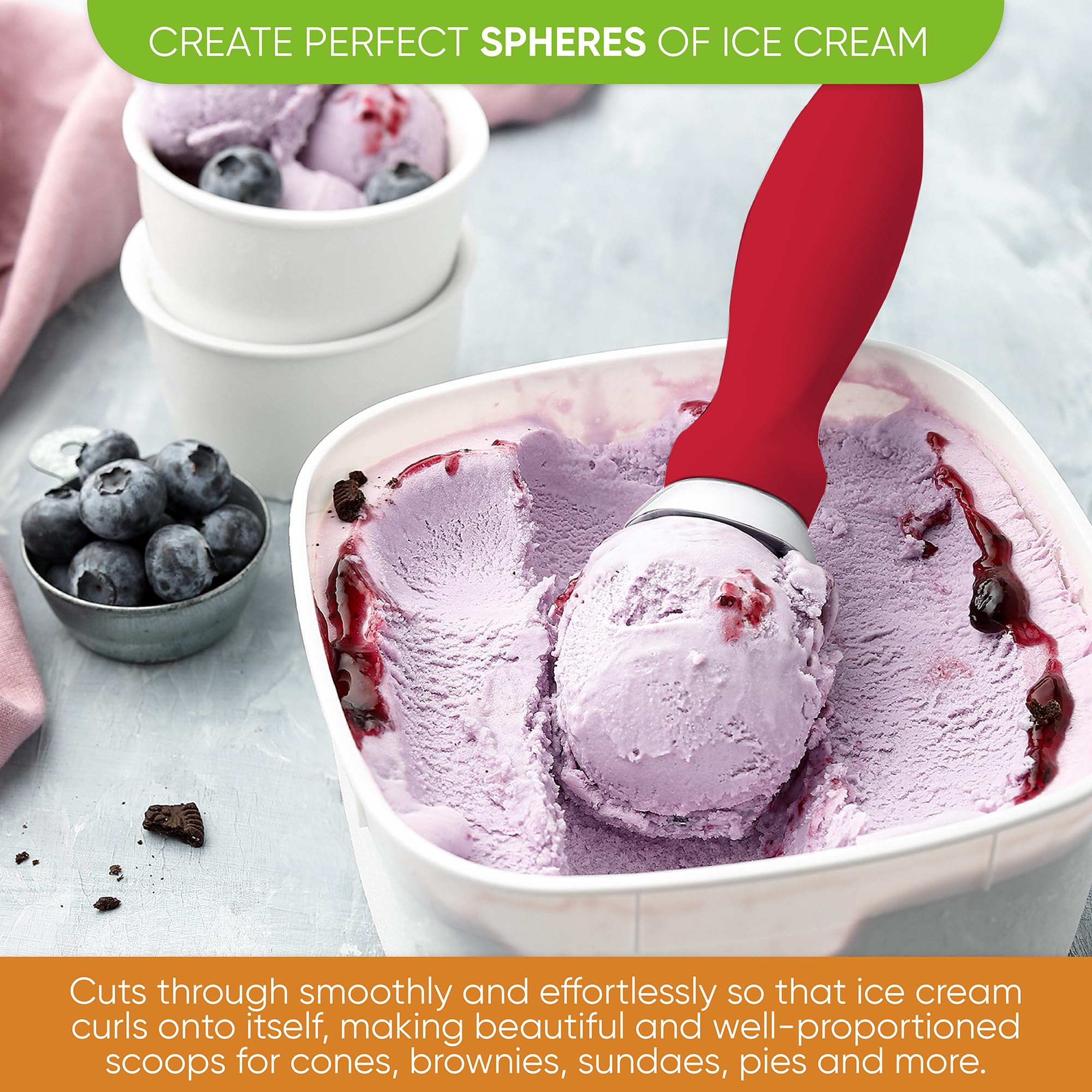 Spring Chef ice cream scoop with lid-lift notch helps open containers without slipping.