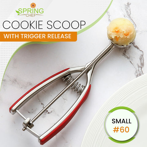 Spring Chef ice cream scoop enables clean portions for toppings, sundaes, and frozen treats.