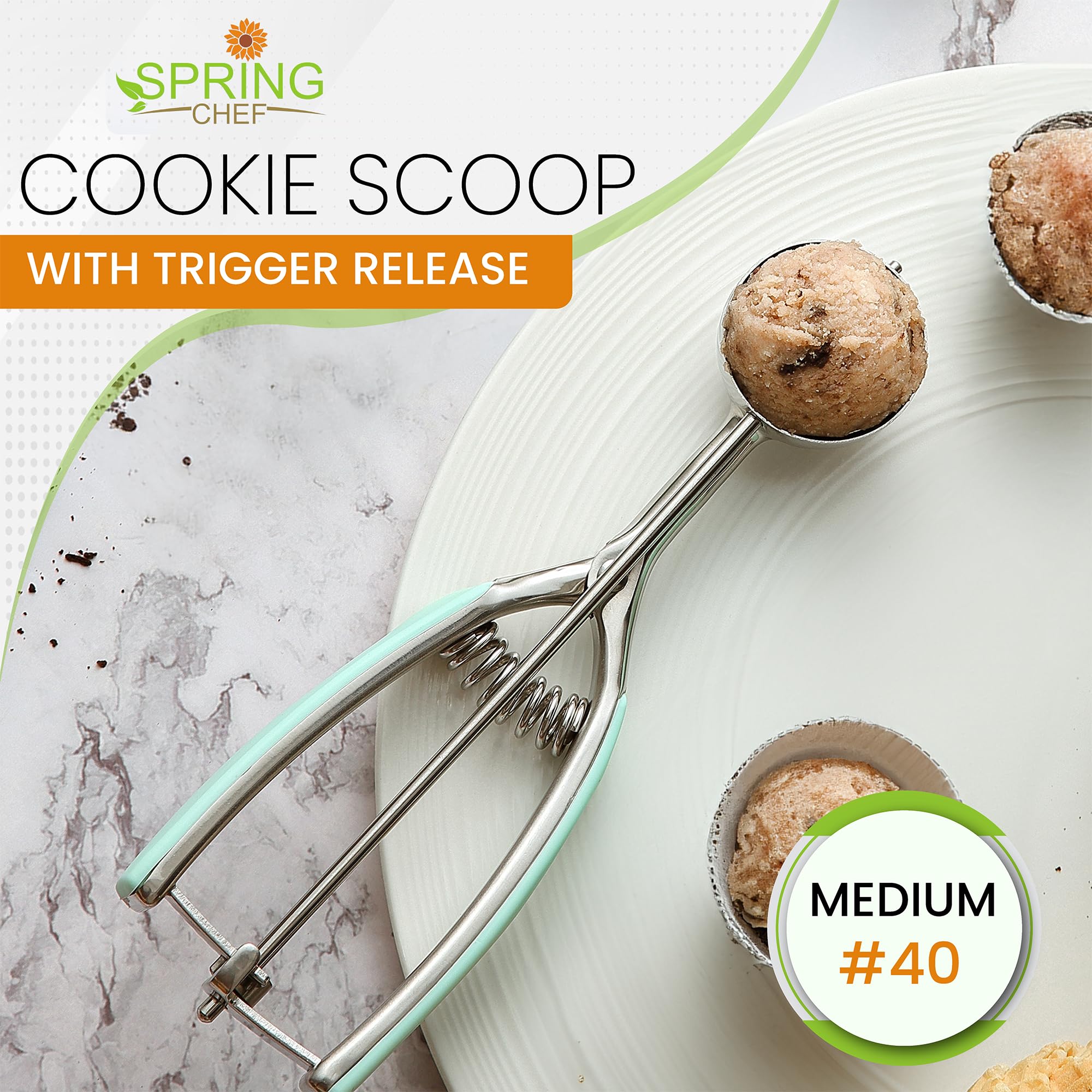 Spring Chef scoop with 1.7 tablespoon capacity for consistent portions.
