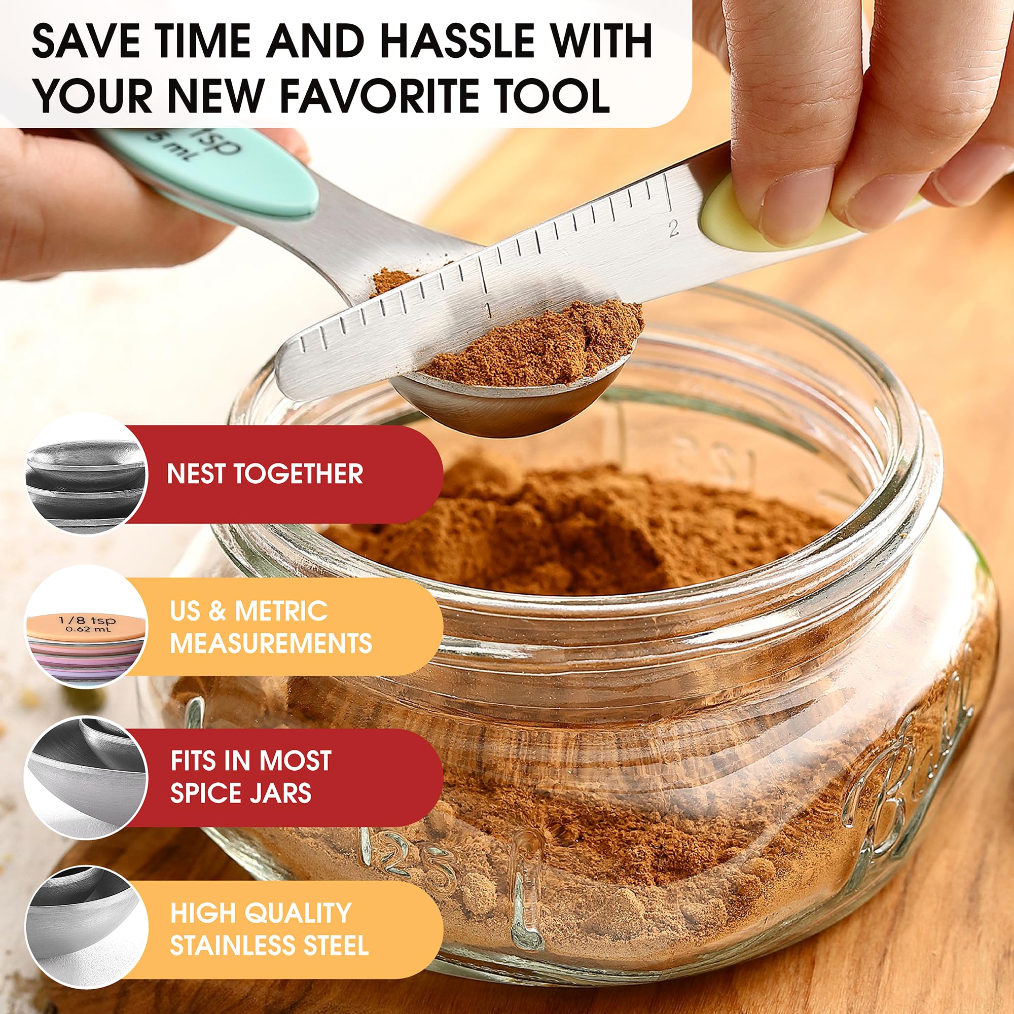 Spring Chef leveler included for precise measurement on first try.