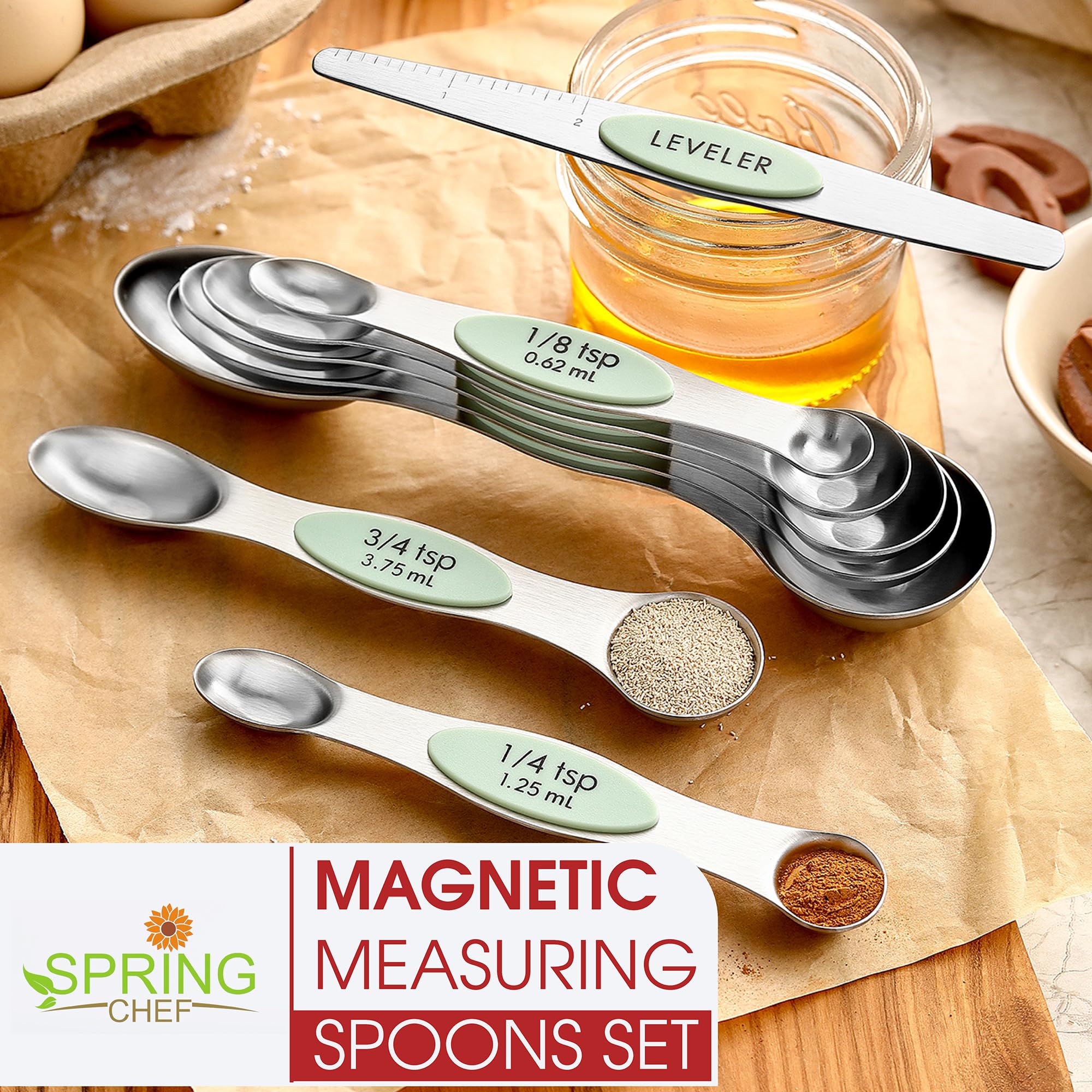 Spring Chef included leveler for exact first-time measurements