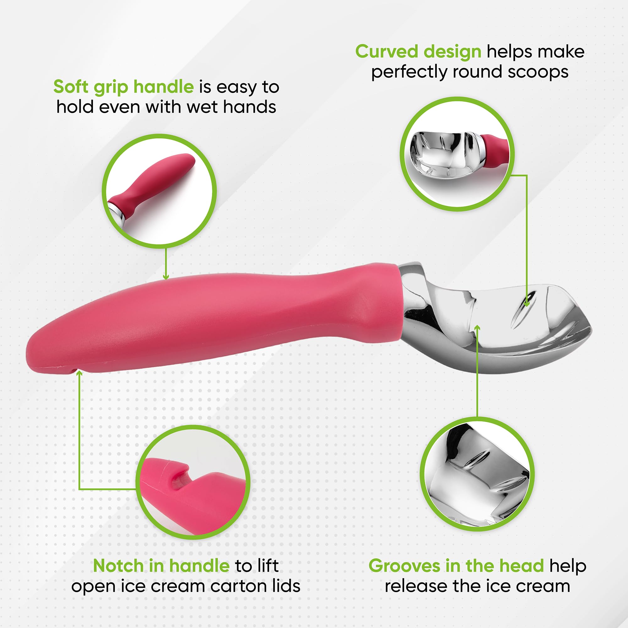 Spring Chef innovative scoop-spade design helps tackle hard frozen desserts efficiently.