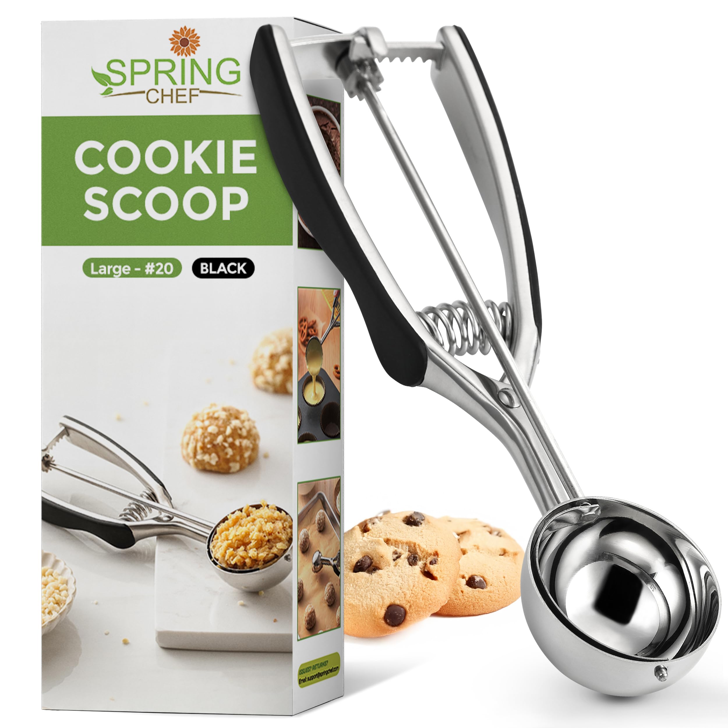 Spring Chef large #20 cookie scoop bowl shows uniform batter portions for even cookies