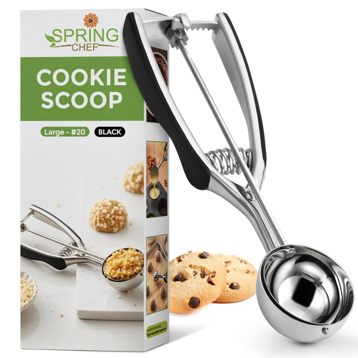 Spring Chef large #20 cookie scoop bowl shows uniform batter portions for even cookies