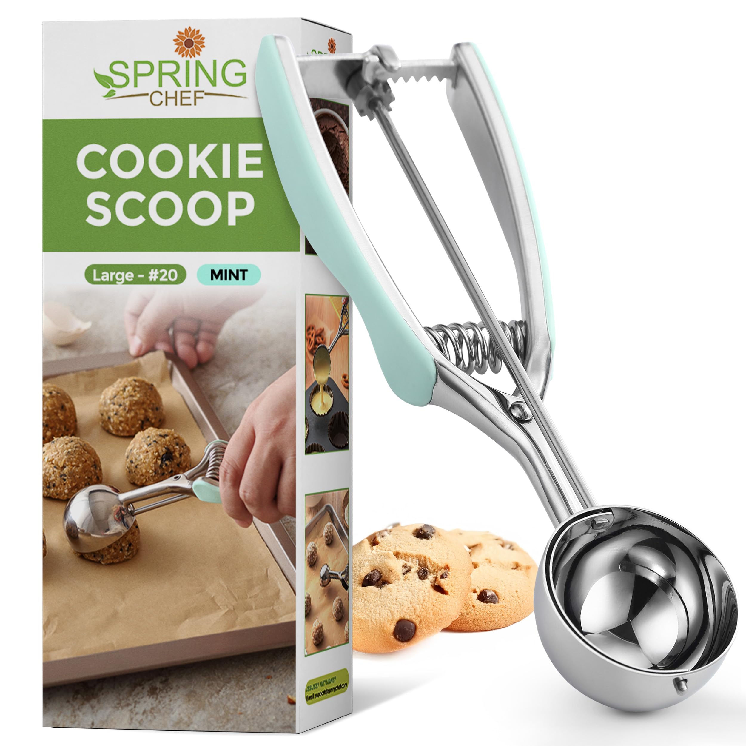 Spring Chef large 20 cookie scoop bowl enables uniform cookies every batch.