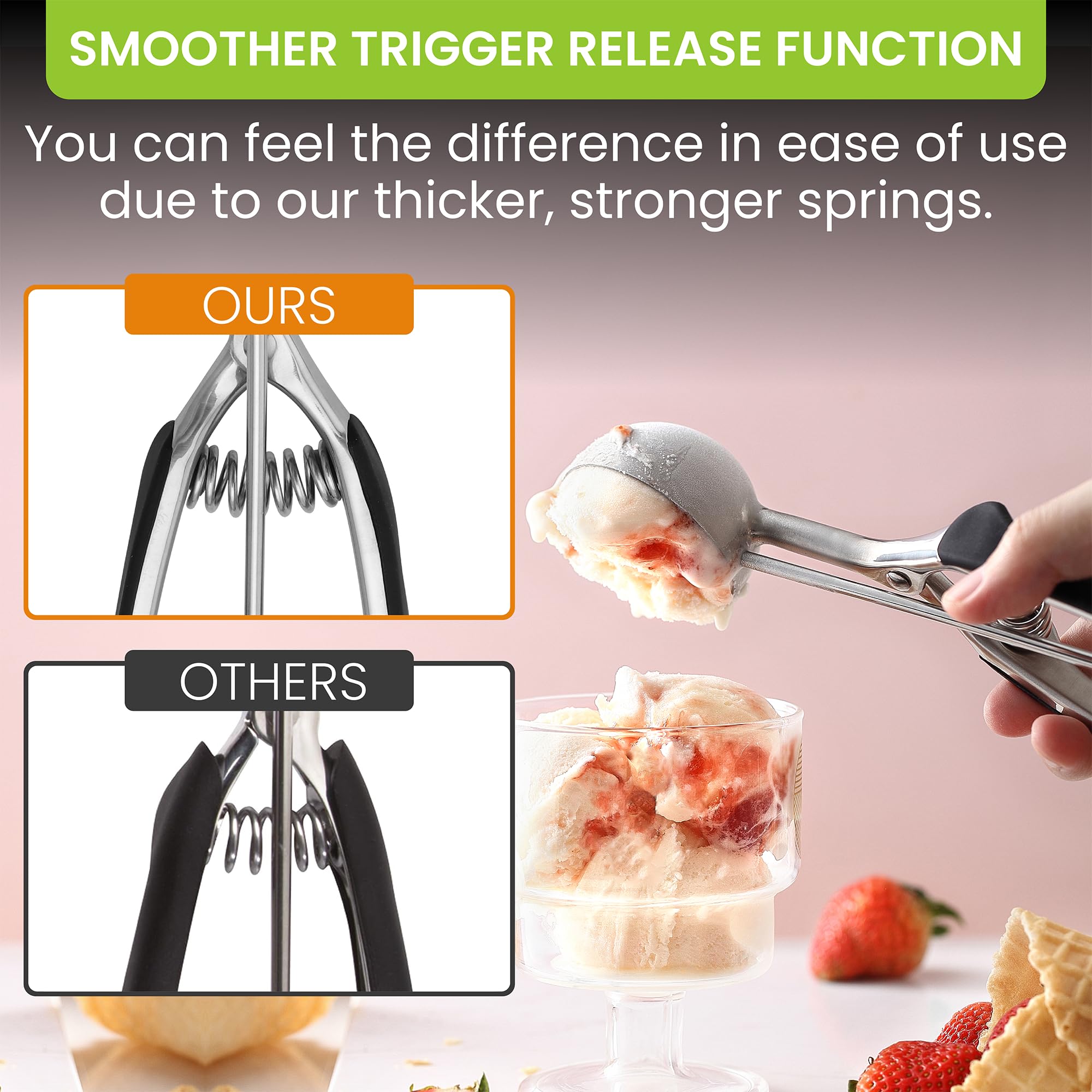 Spring Chef ergonomic handles reduce wrist strain during scooping