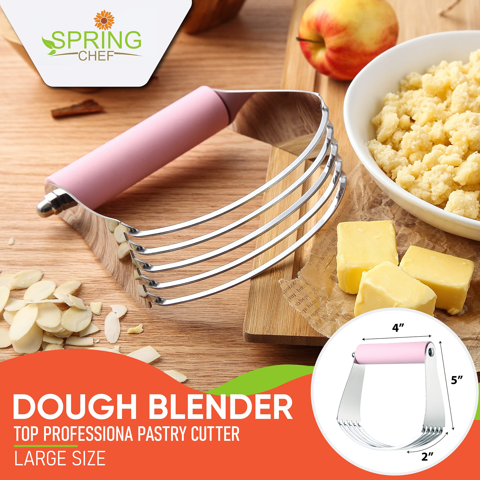 Spring Chef Large Dough Blender with soft grip handle eases long kneading sessions.