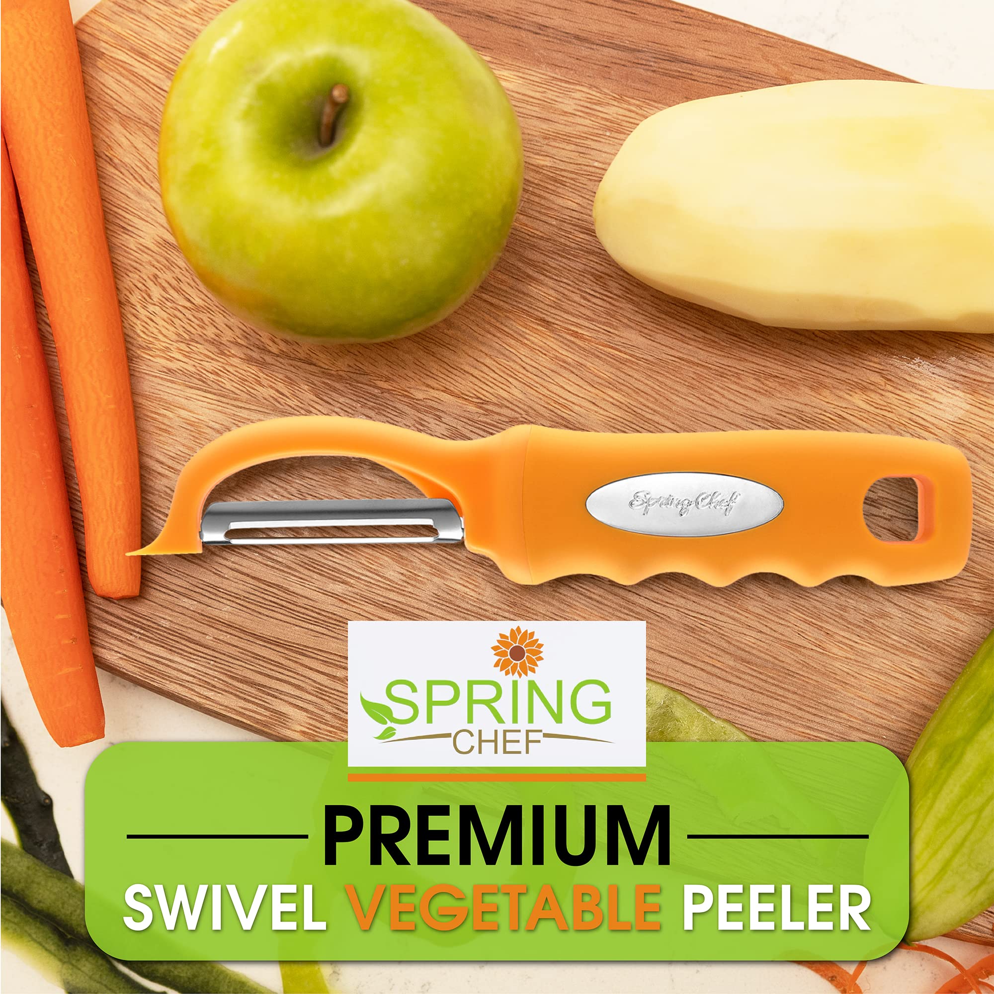 Spring Chef left-right-handed comfort feature makes peeling easier