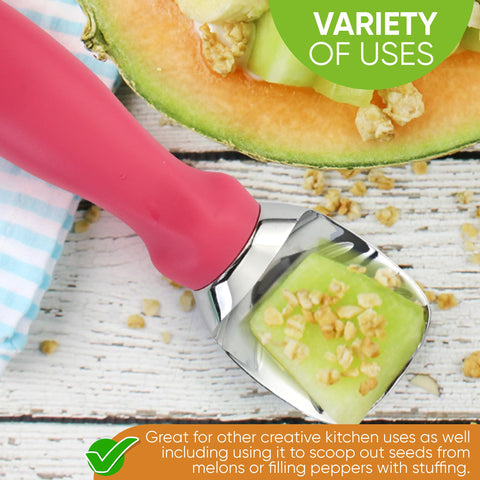 Spring Chef pink handle features a lid-notch for easy container lid lifting.