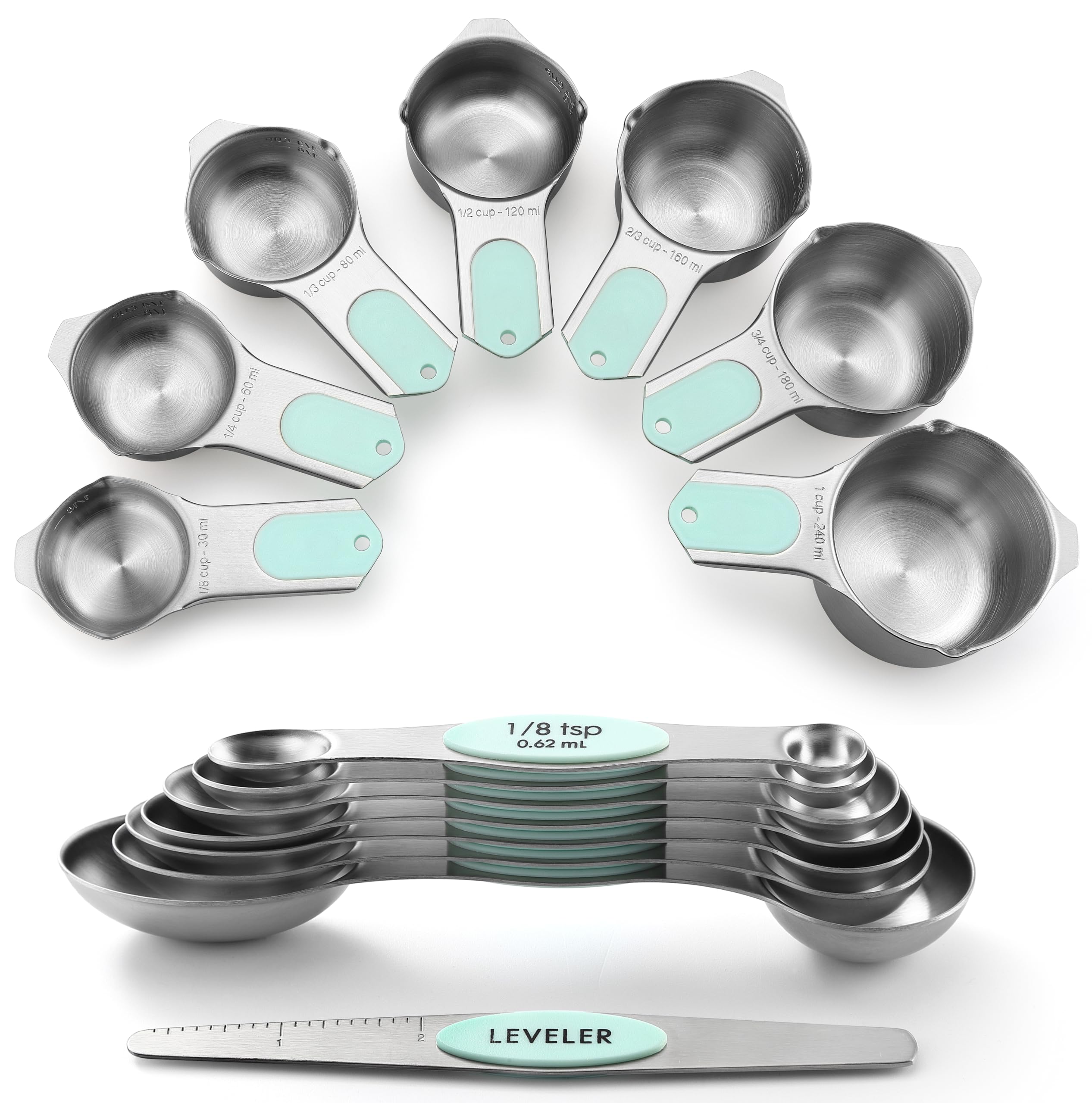 Spring Chef magnetic design with easy nesting for single-use measuring