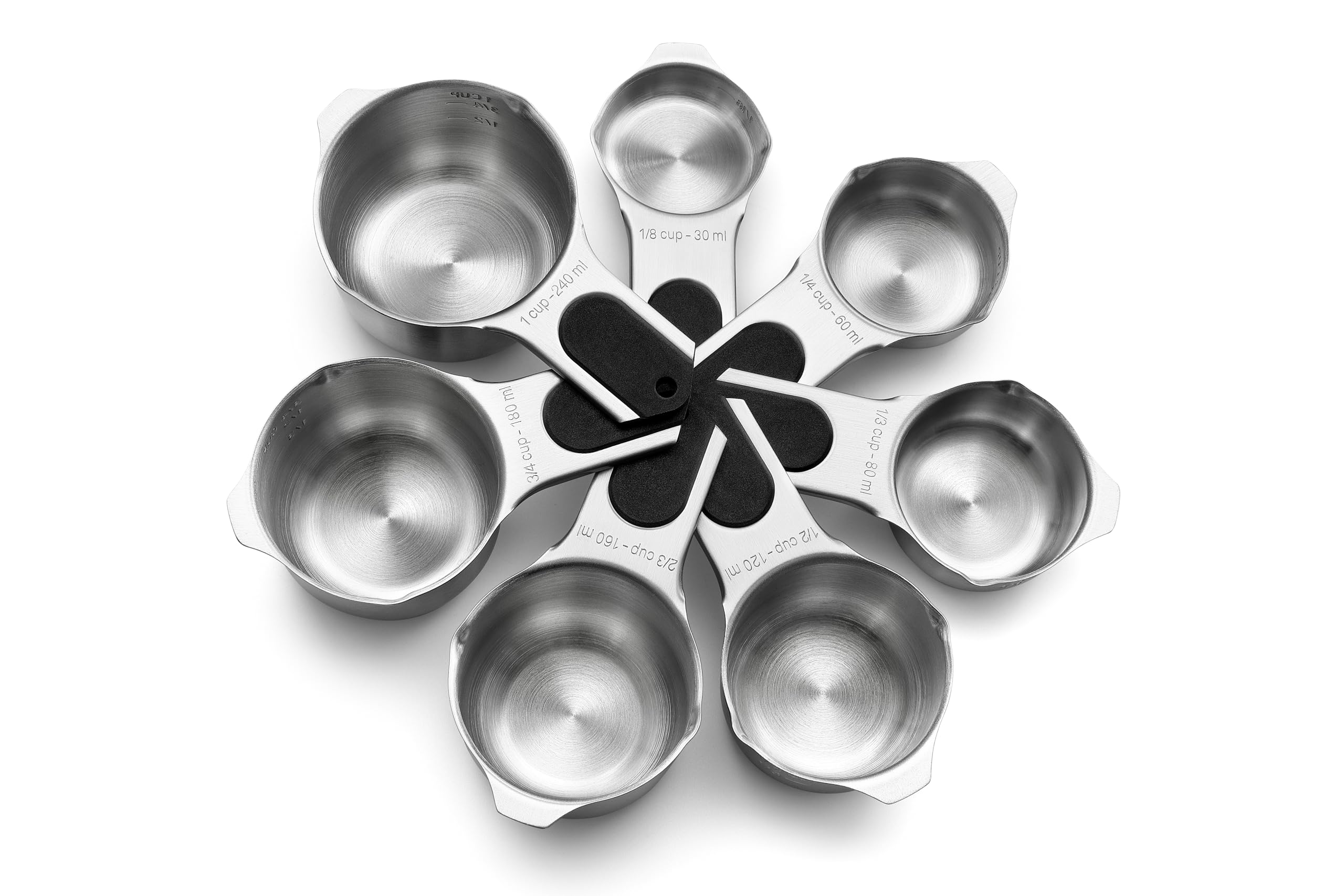 Spring Chef magnetic measuring cups nest for compact storage.