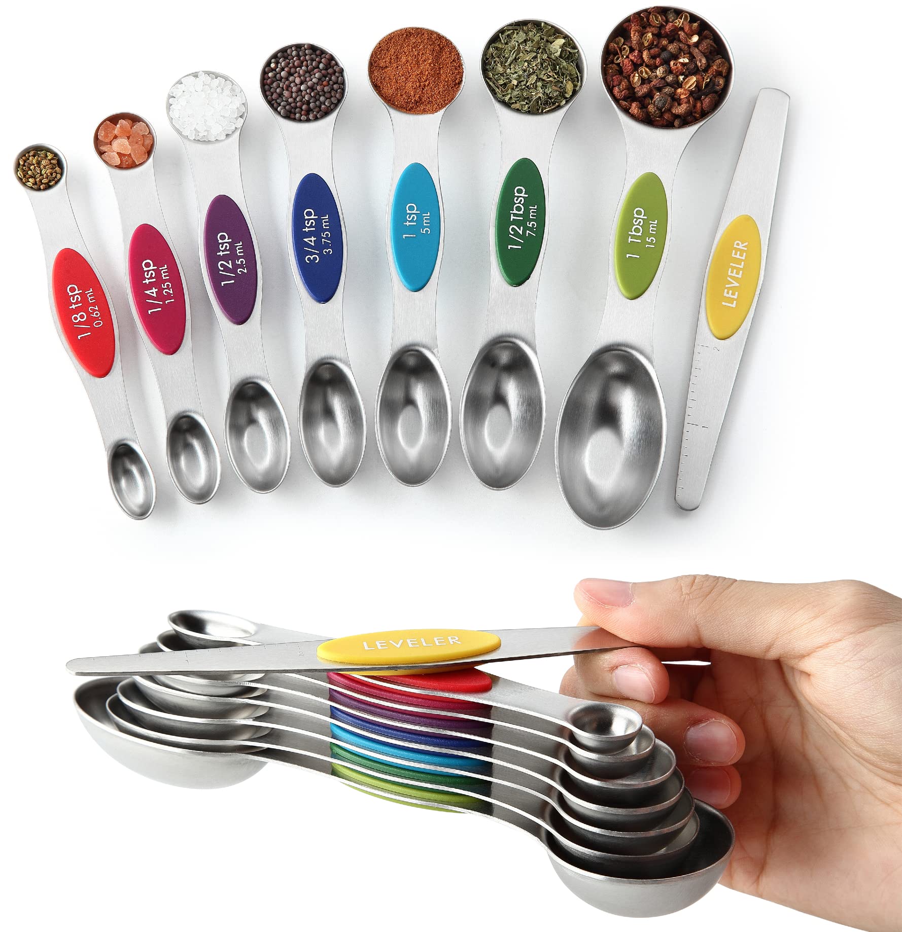 Spring Chef magnetic eight-piece measuring spoons set with leveler for precise baking