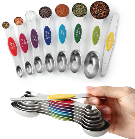 Spring Chef magnetic eight-piece measuring spoons set with leveler for precise baking
