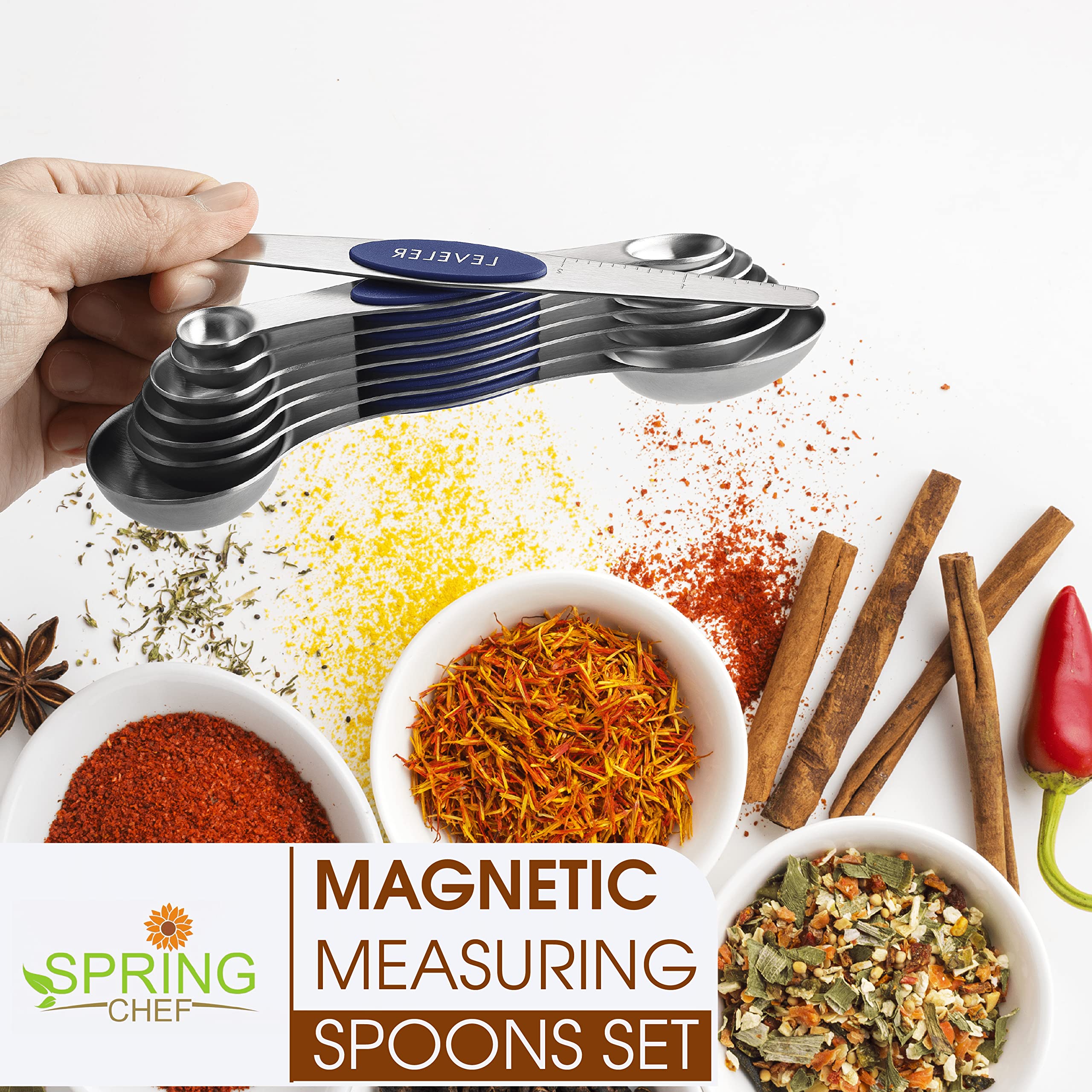 Spring Chef magnetic spoons nest neatly for compact storage