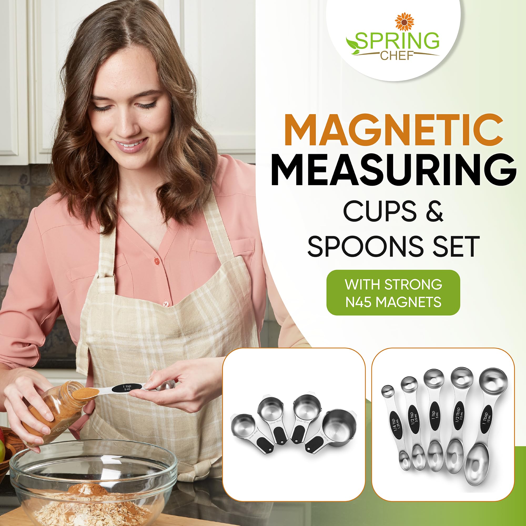 Spring Chef magnetic nesting closeup highlighting compact storage after cooking