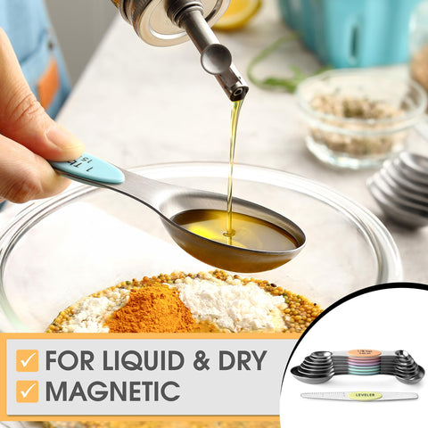 Spring Chef magnetic spoons nest neatly, keeping your drawer organized.