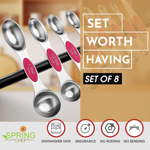 Spring Chef magnetic spoons nest for neat, space-saving storage after cooking