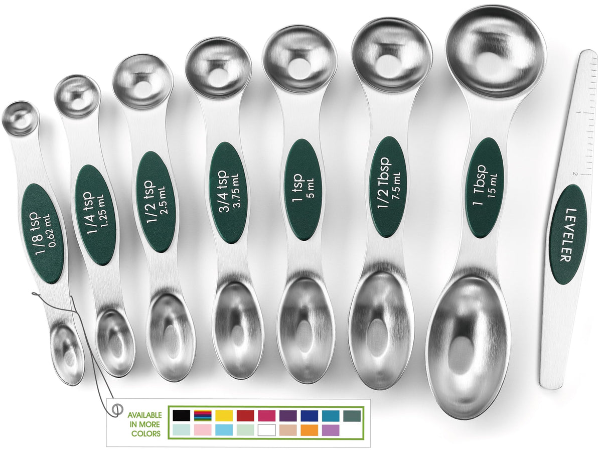 Spring Chef magnetic spoons, 8-piece set with leveler, for precise baking measurements.