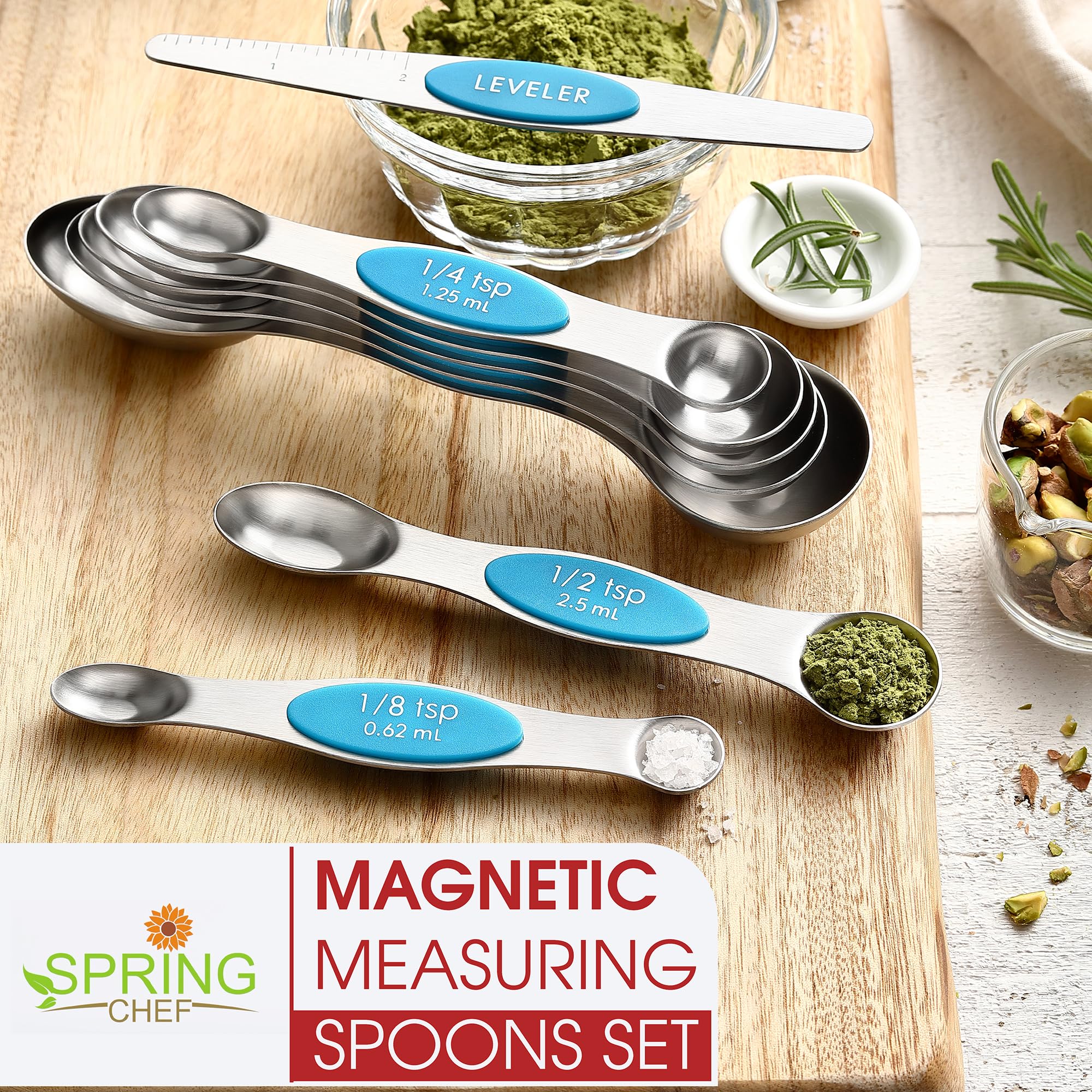 Spring Chef magnetic storage keeps the set tidy.