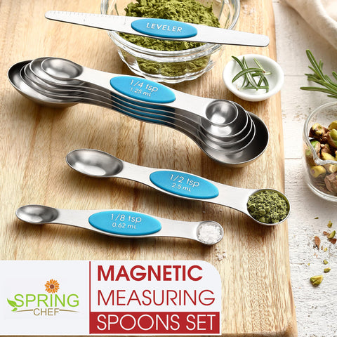 Spring Chef magnetic storage keeps the set tidy.
