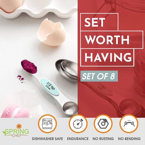 Spring Chef measuring spoons offer magnetic latch for one-at-a-time precision.