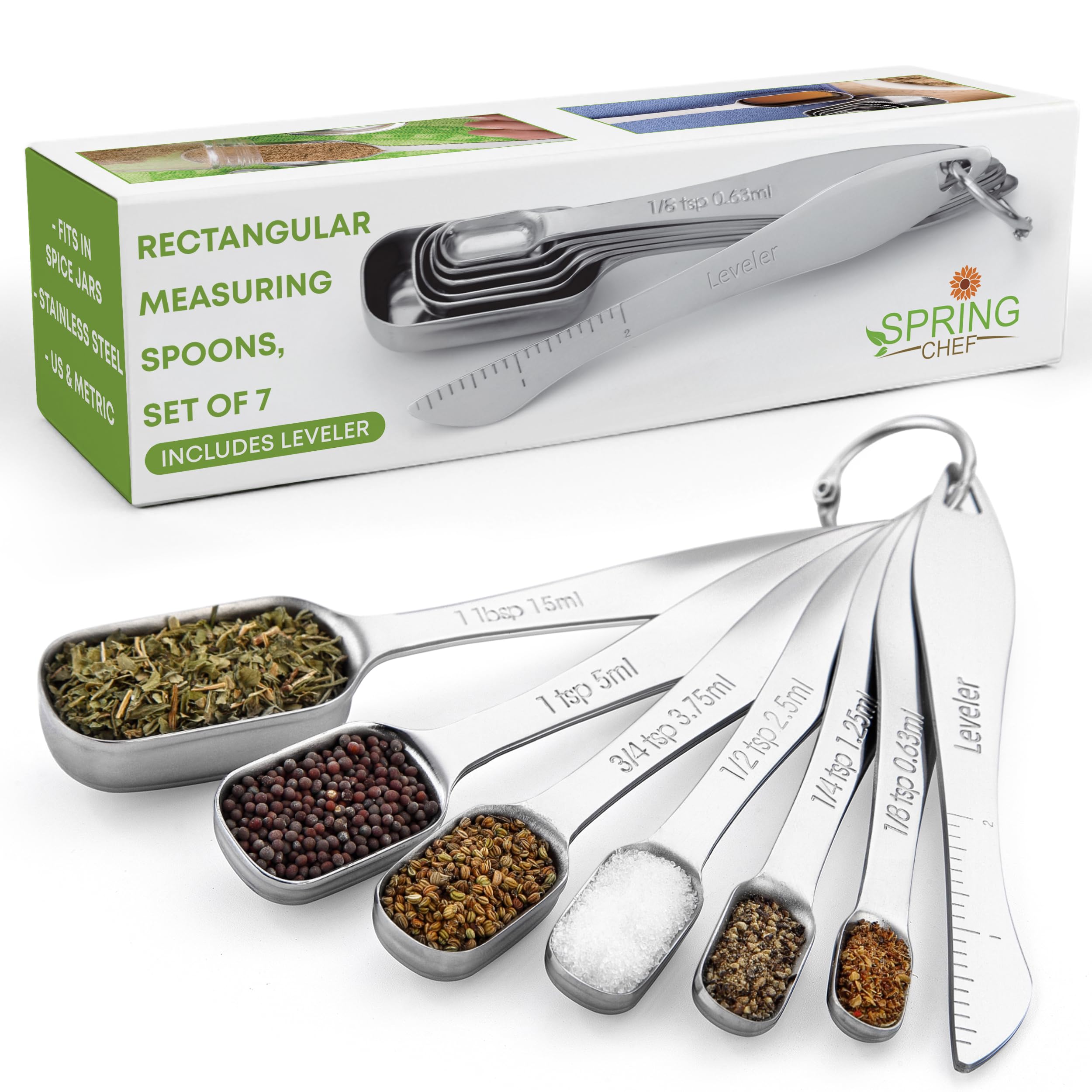 Spring Chef measuring spoons one-eighth tsp close-up for precise spice portions