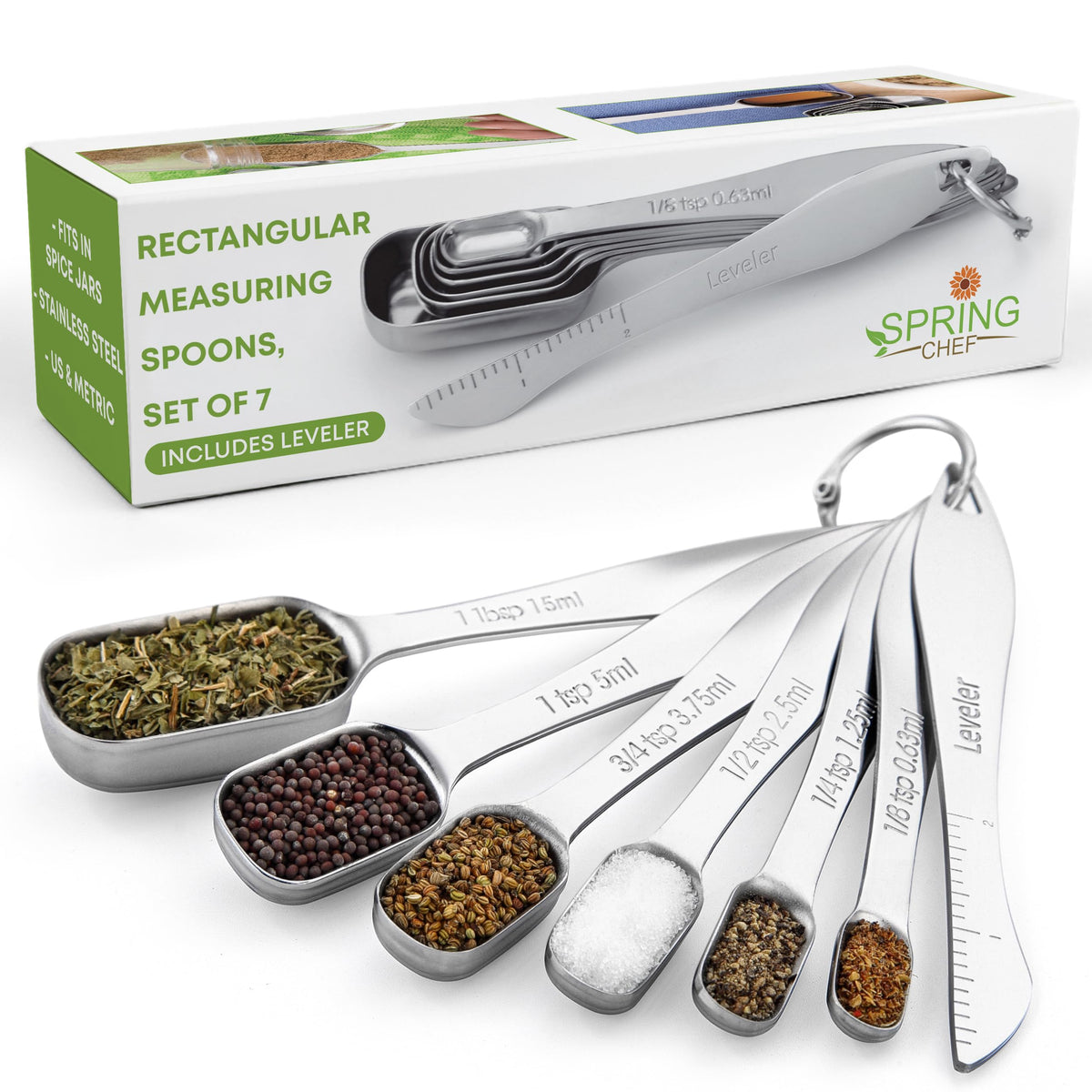 Spring Chef measuring spoons one-eighth tsp close-up for precise spice portions
